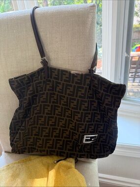 Fendi Brown and Black Zucca Canvas Tote with Leather Straps